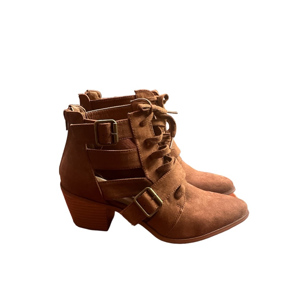 Just Fab, brown strappy ankle boot